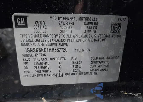 2017 Chevrolet Tahoe Lt z USA, uszkodzony, nr VIN 1GNSKBKC1HR337720